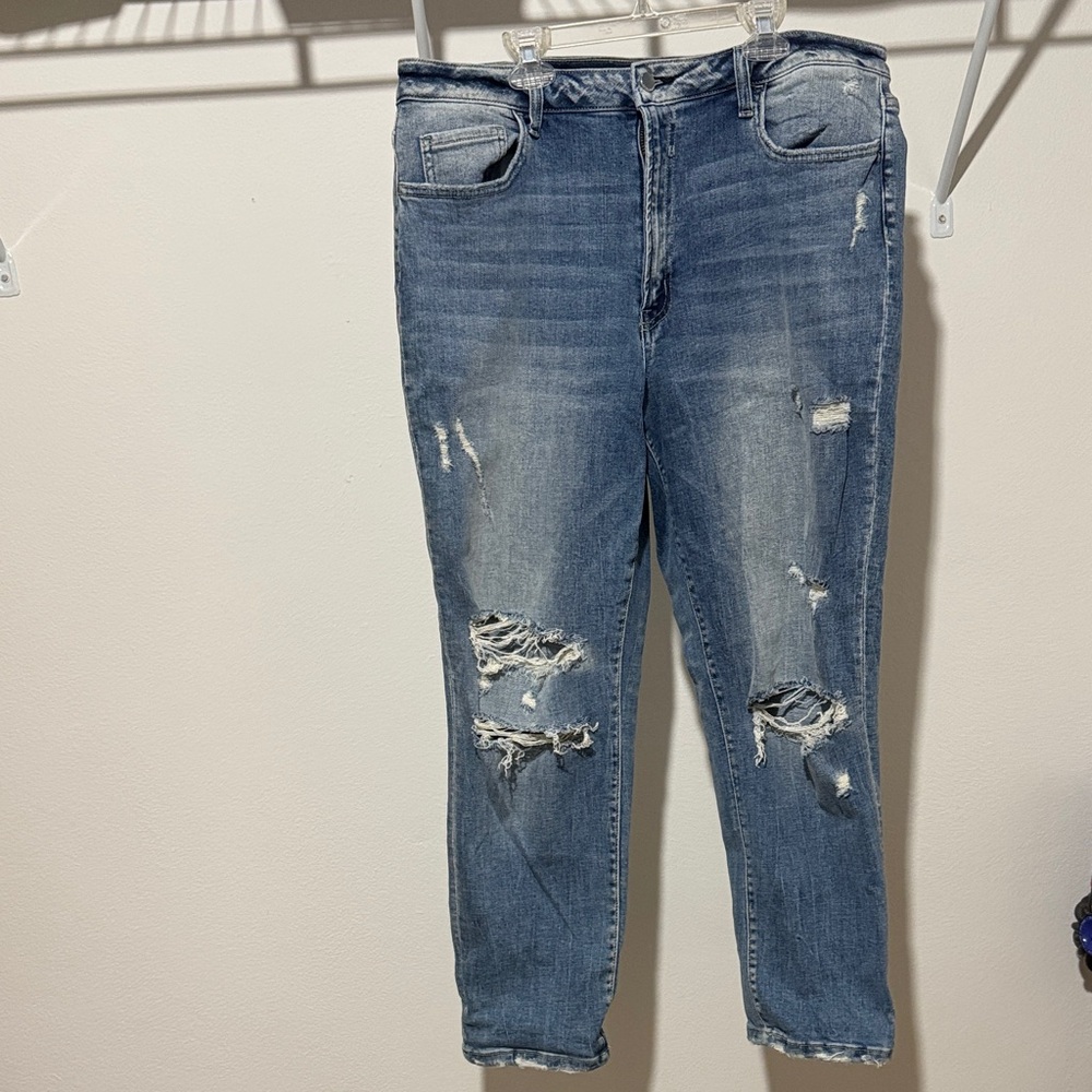 Flying Monkey Ripped Ankle Jeans in Blue